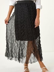 Roman Black Textured Mesh Skirt - Image 5 of 5