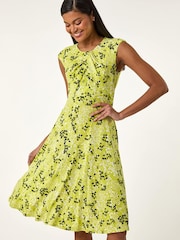 Roman Lime Green Ditsy Floral Keyhole Twist Dress - Image 1 of 5