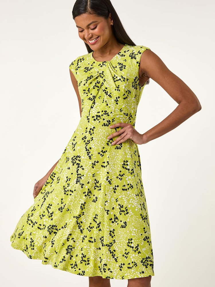 Roman Lime Green Ditsy Floral Keyhole Twist Dress - Image 1 of 5 Roman Lime Green Ditsy Floral Keyhole Twist Dress - Image 1 of 5