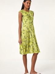 Roman Lime Green Ditsy Floral Keyhole Twist Dress - Image 2 of 5