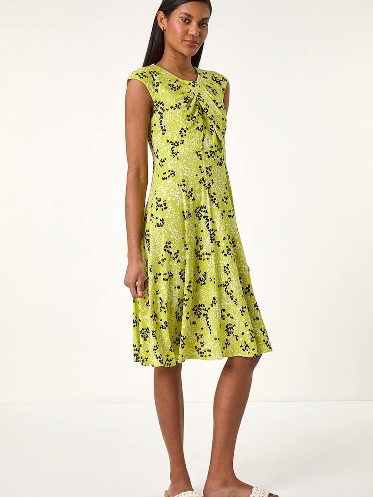 Roman Lime Green Ditsy Floral Keyhole Twist Dress - Image 2 of 5 Roman Lime Green Ditsy Floral Keyhole Twist Dress - Image 2 of 5