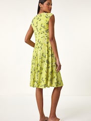 Roman Lime Green Ditsy Floral Keyhole Twist Dress - Image 3 of 5