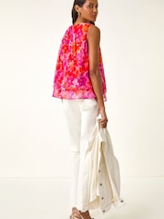 Roman Pink Floral Double Layered Pleated Top - Image 3 of 5