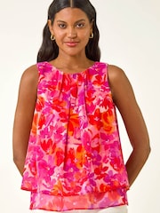 Roman Pink Floral Double Layered Pleated Top - Image 4 of 5