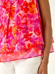 Roman Pink Floral Double Layered Pleated Top - Image 5 of 5