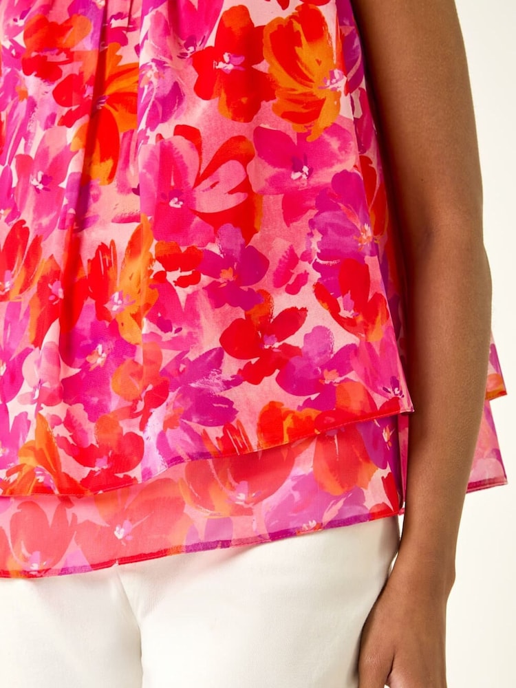 Roman Pink Floral Double Layered Pleated Top - Image 5 of 5