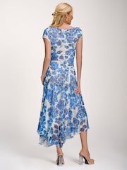 Jolie Moi Blue Asymmetric Draped Print Lace Maxi Dress - Image 2 of 6