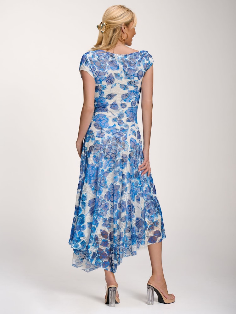 Jolie Moi Blue Asymmetric Draped Print Lace Maxi Dress - Image 2 of 6