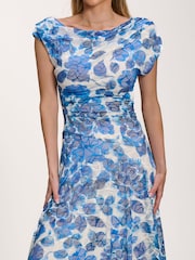 Jolie Moi Blue Asymmetric Draped Print Lace Maxi Dress - Image 4 of 6