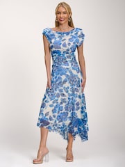 Jolie Moi Blue Asymmetric Draped Print Lace Maxi Dress - Image 5 of 6