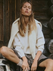 Cream - Reiss pulover iz volne in kašmirja s pletenim detajlom Reiss Lindy - Slika 1 iz 7