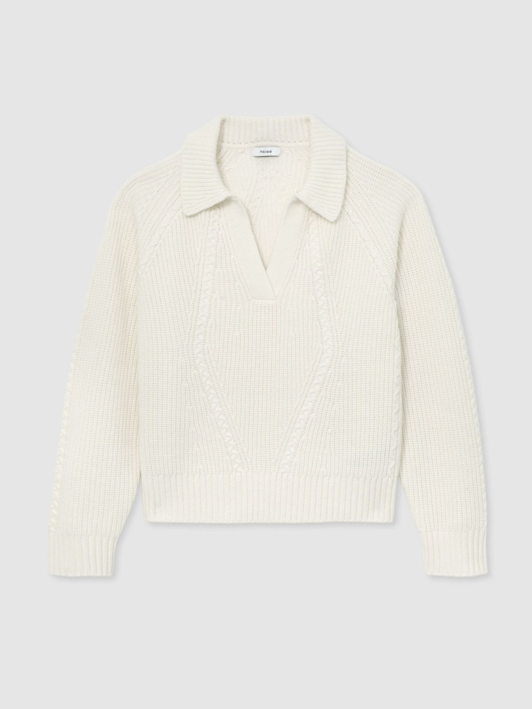 Cream - Reiss pulover iz volne in kašmirja s pletenim detajlom Reiss Lindy - Slika 2 iz 7 Cream - Reiss pulover iz volne in kašmirja s pletenim detajlom Reiss Lindy - Slika 2 iz 7