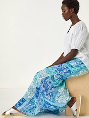 Roman Blue Patchwork Shimmer Tiered Maxi Skirt - Image 4 of 5
