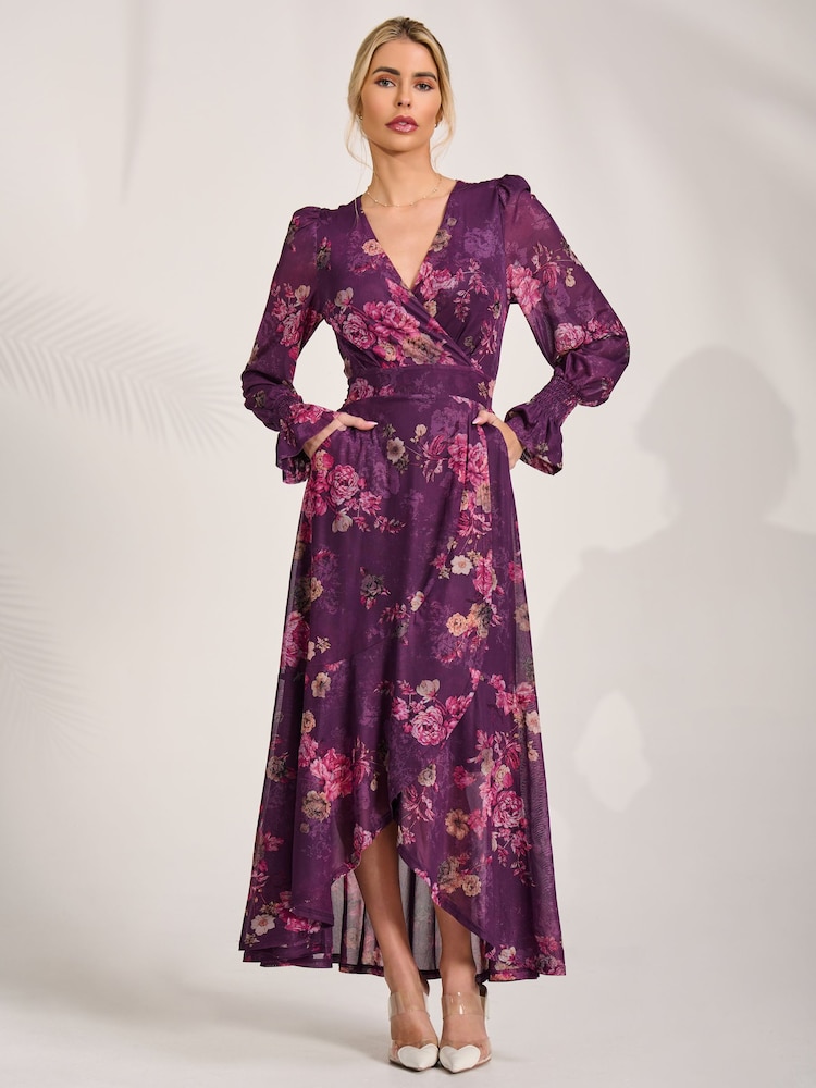 Púrpura - Vestido largo de malla de manga larga Jolie Moi - Imagen 1 de 6