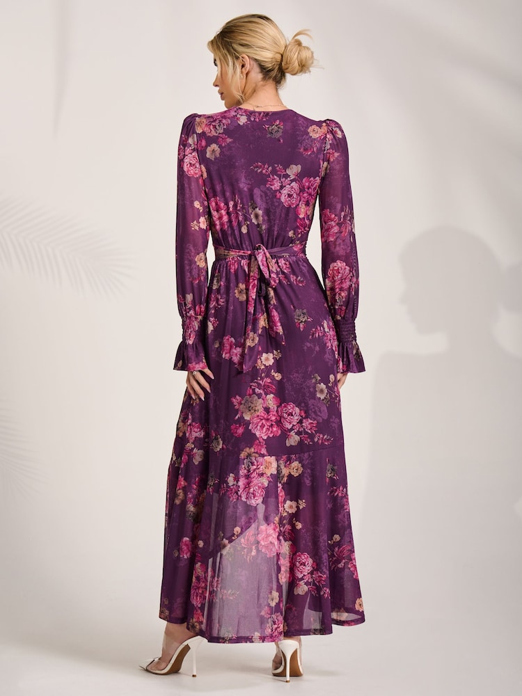 Púrpura - Vestido largo de malla de manga larga Jolie Moi - Imagen 2 de 6