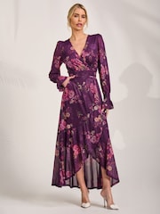 Púrpura - Vestido largo de malla de manga larga Jolie Moi - Imagen 3 de 6