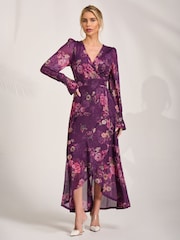 Púrpura - Vestido largo de malla de manga larga Jolie Moi - Imagen 4 de 6