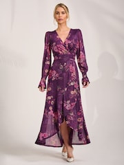 Púrpura - Vestido largo de malla de manga larga Jolie Moi - Imagen 5 de 6