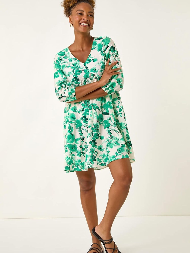 Roman Green Floral Print Smock Dress - Image 1 of 5 Roman Green Floral Print Smock Dress - Image 1 of 5