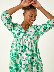 Roman Green Floral Print Smock Dress - Image 4 of 5