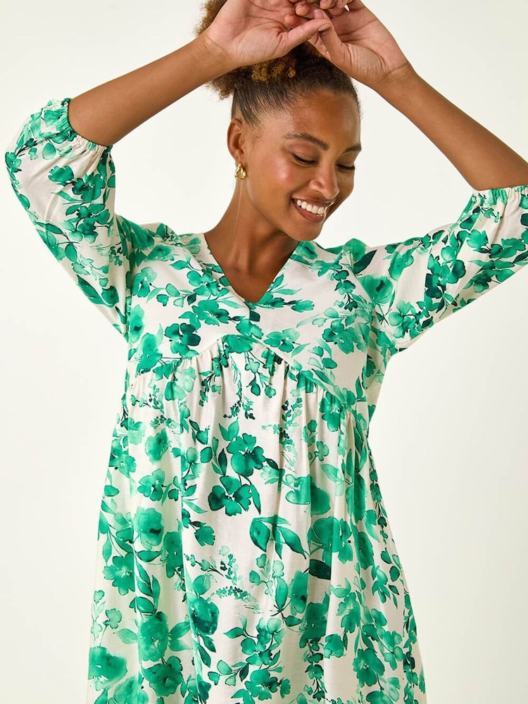green floral smock dress Yours Women's Plus Size Black & Green Floral Smock Dress Size 10