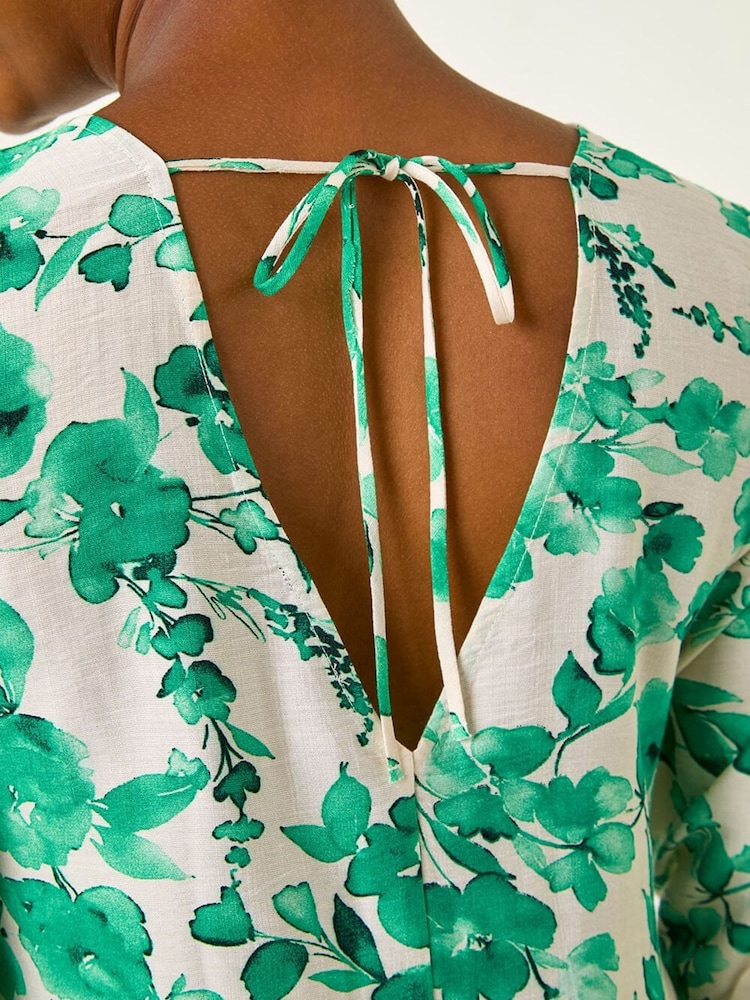 Roman Green Floral Print Smock Dress - Image 5 of 5 Roman Green Floral Print Smock Dress - Image 5 of 5