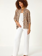 Roman Natural Animal Print Relaxed Blouse - Image 2 of 5