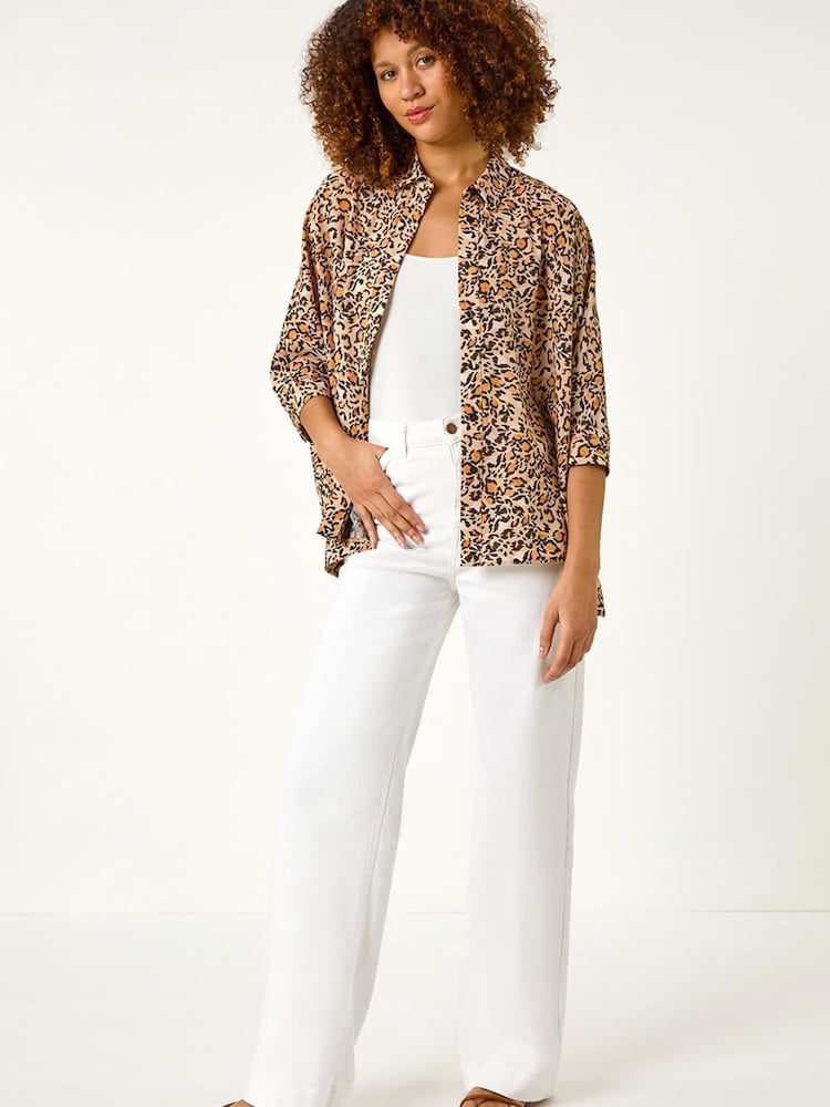 Roman Natural Animal Print Relaxed Blouse - Image 2 of 5