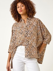 Roman Natural Animal Print Relaxed Blouse - Image 4 of 5