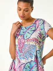 Roman Blue Tropical Leaf Print Burnout Top - Image 4 of 5