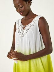 Roman Green Cotton Lace Detail Ombre Vest Top - Image 1 of 5