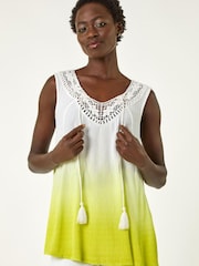 Roman Green Cotton Lace Detail Ombre Vest Top - Image 2 of 5