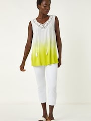 Roman Green Cotton Lace Detail Ombre Vest Top - Image 4 of 5