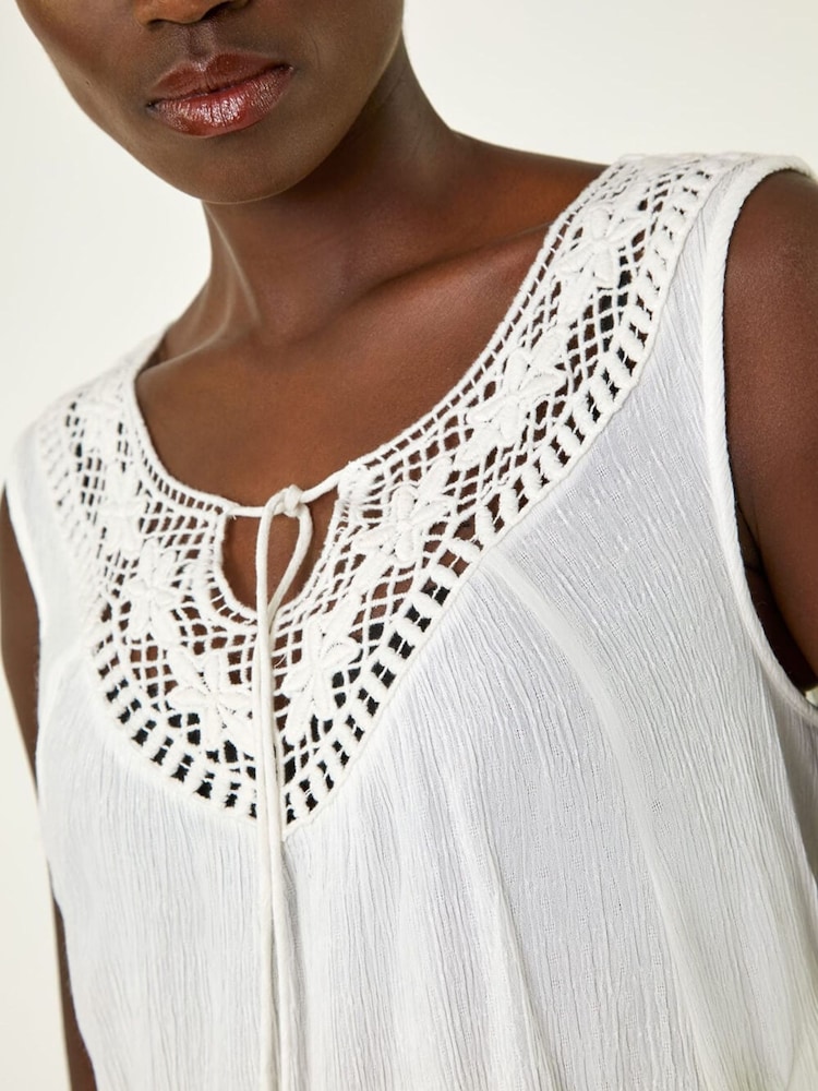 Roman Green Cotton Lace Detail Ombre Vest Top - Image 5 of 5 Roman Green Cotton Lace Detail Ombre Vest Top - Image 5 of 5