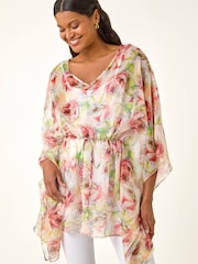 Roman Red Floral Print Kimono Top - Image 1 of 5