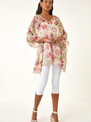 Roman Red Floral Print Kimono Top - Image 2 of 5