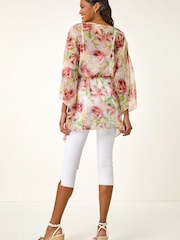 Roman Red Floral Print Kimono Top - Image 3 of 5