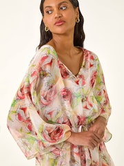 Roman Red Floral Print Kimono Top - Image 4 of 5