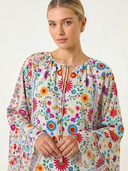 Roman Pink Tie Front Floral Print Top - Image 4 of 5