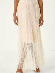 Roman Natural Textured Mesh Skirt - Image 1 of 5