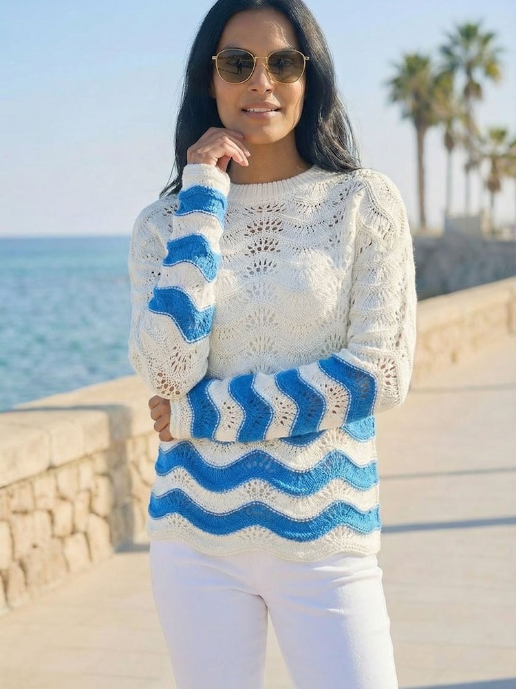 Roman White Chevy Pointelle Knit Jumper - Image 1 of 4