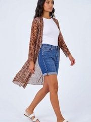 Roman Brown Animal Print Metallic  Plisse Kimono - Image 1 of 5