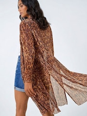 Roman Brown Animal Print Metallic  Plisse Kimono - Image 2 of 5