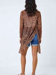 Roman Brown Animal Print Metallic  Plisse Kimono - Image 3 of 5