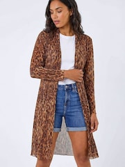 Roman Brown Animal Print Metallic  Plisse Kimono - Image 4 of 5