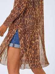 Roman Brown Animal Print Metallic  Plisse Kimono - Image 5 of 5