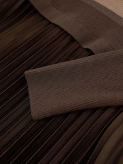 Reiss Chocolate Brown Carly Striped Knit Mix Pleated Mini Dress - Image 7 of 7