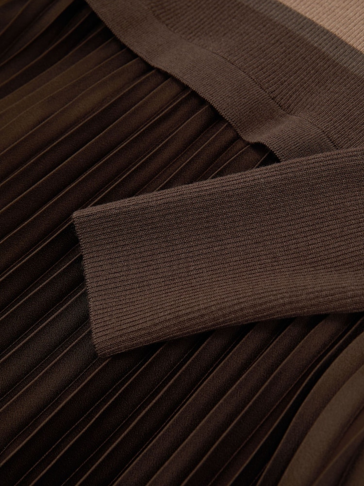 Reiss Chocolate Brown Carly Striped Knit Mix Pleated Mini Dress - Image 7 of 7 Reiss Chocolate Brown Carly Striped Knit Mix Pleated Mini Dress - Image 7 of 7