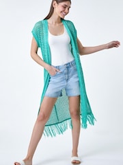 グリーン - Roman Longline Shimmer Tassel Knit Kimono - 画像 2 / 5