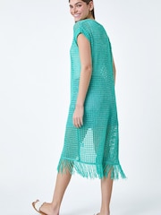 グリーン - Roman Longline Shimmer Tassel Knit Kimono - 画像 3 / 5